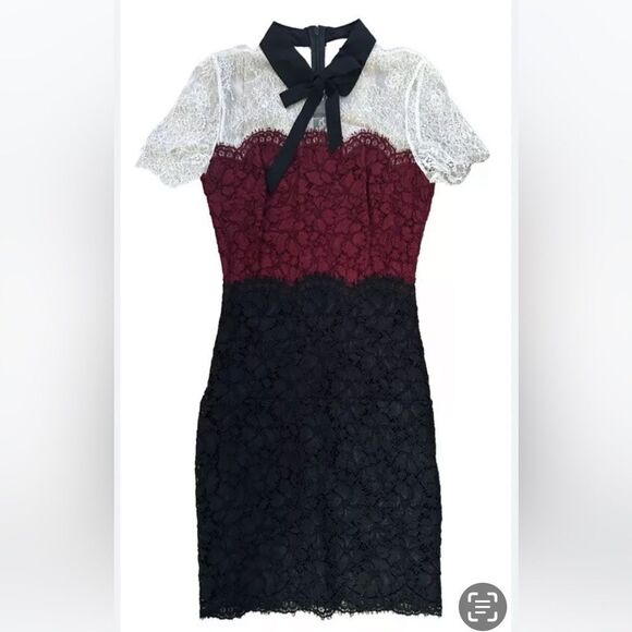 New Sandro Rich Tri Tone Lace MIDI Sheath Dress Medium (Sandro Sz 2) - Picture 1 of 16